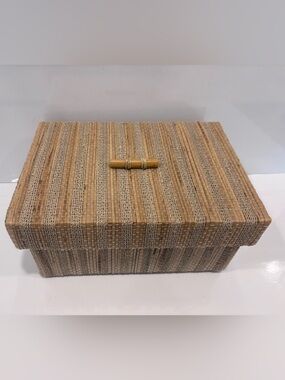 Woven Bamboo and rattan Decorative Storage Box in Natural Tan- 10”